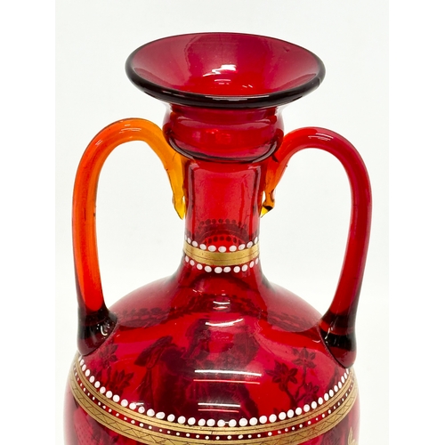 60 - A fine quality Late 19th Century Bohemian ruby glass urn shaped vase. With gilt neoclassical finish.... 