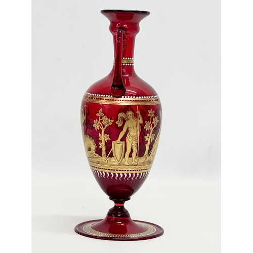 60 - A fine quality Late 19th Century Bohemian ruby glass urn shaped vase. With gilt neoclassical finish.... 