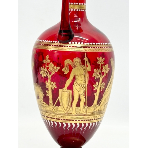 60 - A fine quality Late 19th Century Bohemian ruby glass urn shaped vase. With gilt neoclassical finish.... 