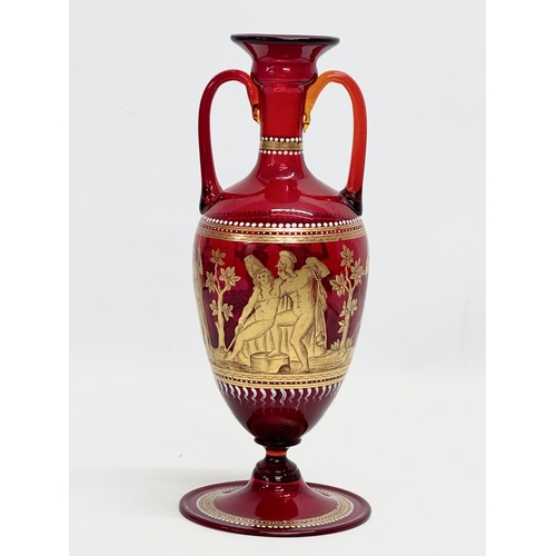 60 - A fine quality Late 19th Century Bohemian ruby glass urn shaped vase. With gilt neoclassical finish.... 