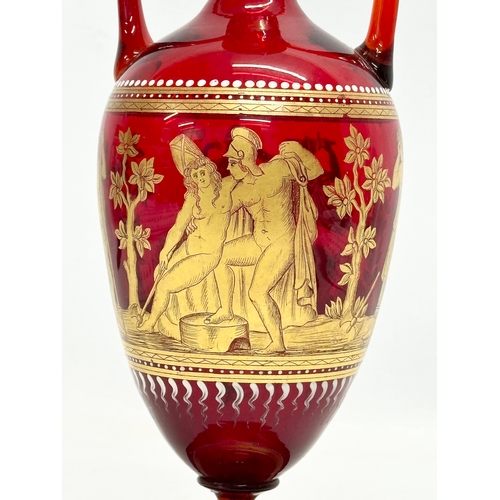 60 - A fine quality Late 19th Century Bohemian ruby glass urn shaped vase. With gilt neoclassical finish.... 