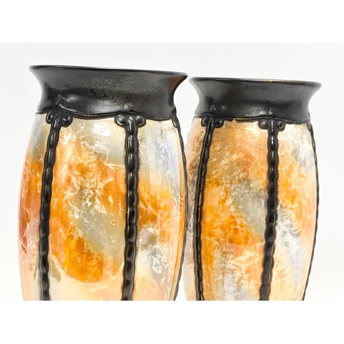 175 - Ditmar Urbach. A pair of Early 20th Century Czech Arts & Crafts lustre vases. Alienware. 25.5cm