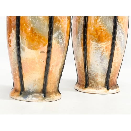 175 - Ditmar Urbach. A pair of Early 20th Century Czech Arts & Crafts lustre vases. Alienware. 25.5cm