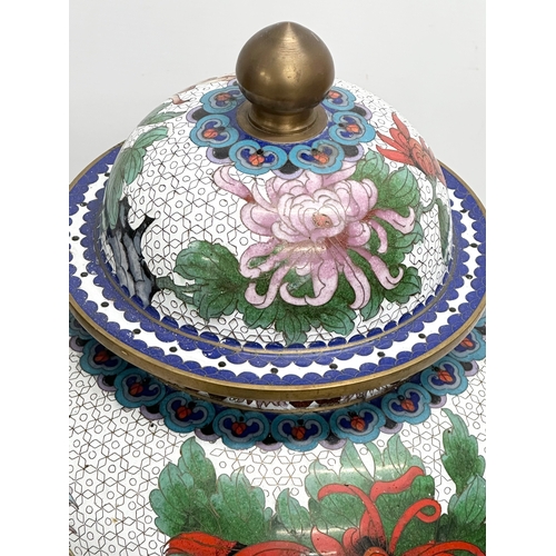 21 - A very large Early 20th Century Japanese cloisonne enamelled baluster pot, with cover on stand. 27x5... 