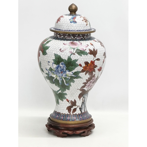 21 - A very large Early 20th Century Japanese cloisonne enamelled baluster pot, with cover on stand. 27x5... 