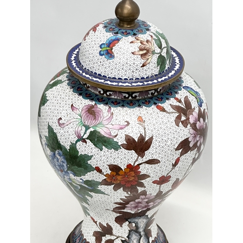 21 - A very large Early 20th Century Japanese cloisonne enamelled baluster pot, with cover on stand. 27x5... 