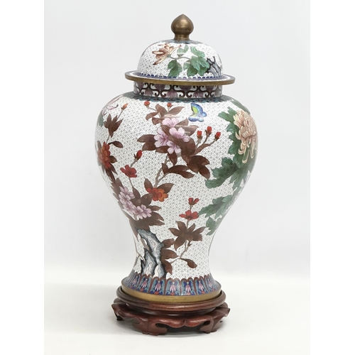 21 - A very large Early 20th Century Japanese cloisonne enamelled baluster pot, with cover on stand. 27x5... 