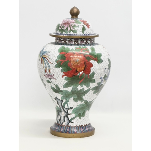 21 - A very large Early 20th Century Japanese cloisonne enamelled baluster pot, with cover on stand. 27x5... 