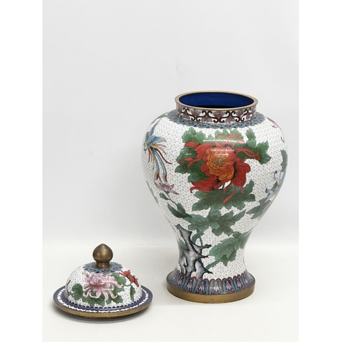 21 - A very large Early 20th Century Japanese cloisonne enamelled baluster pot, with cover on stand. 27x5... 