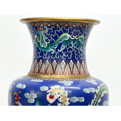 22 - A large vintage Chinese cloisonnie enamelled baluster vase on stand. 23x39cm. 45cm with stand.