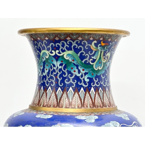 22 - A large vintage Chinese cloisonnie enamelled baluster vase on stand. 23x39cm. 45cm with stand.