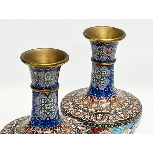 23 - A pair of Early/Mid 20th Century Japanese cloisonne enamel vases. 16x27cm