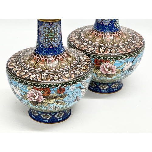 23 - A pair of Early/Mid 20th Century Japanese cloisonne enamel vases. 16x27cm