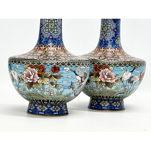 23 - A pair of Early/Mid 20th Century Japanese cloisonne enamel vases. 16x27cm