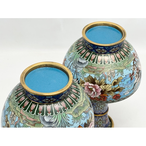 23 - A pair of Early/Mid 20th Century Japanese cloisonne enamel vases. 16x27cm