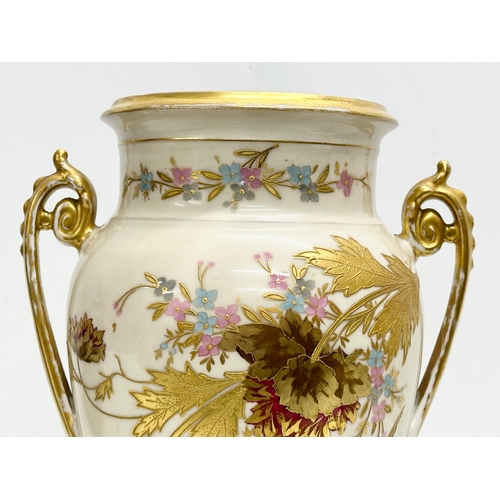 36 - A large fine quality Late 19th Century Continental hand painted baluster vase, with gilt foliage han... 