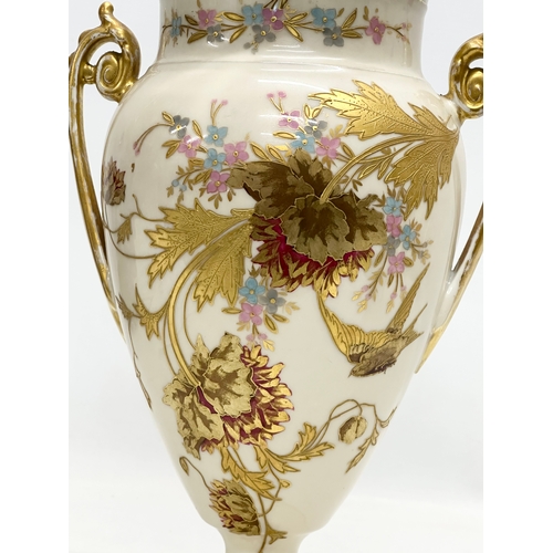 36 - A large fine quality Late 19th Century Continental hand painted baluster vase, with gilt foliage han... 