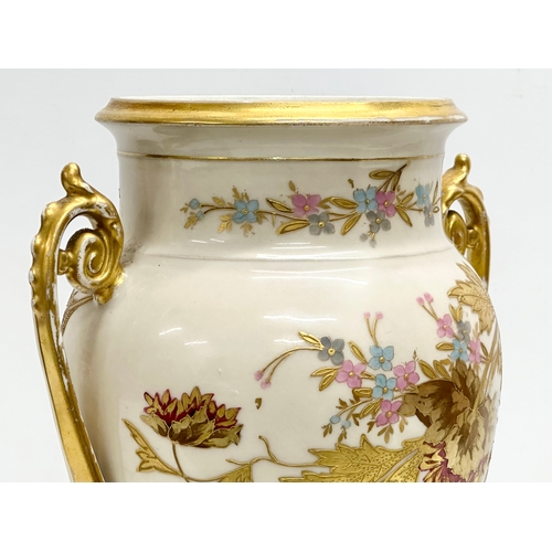 36 - A large fine quality Late 19th Century Continental hand painted baluster vase, with gilt foliage han... 