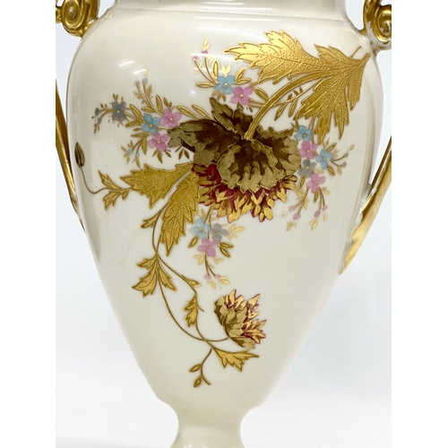 36 - A large fine quality Late 19th Century Continental hand painted baluster vase, with gilt foliage han... 