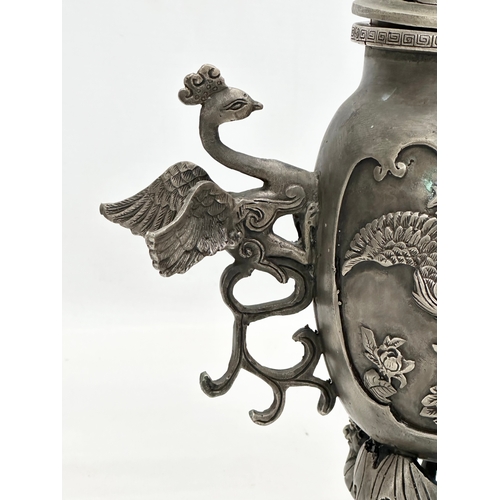 77 - A large Late 19th/Early 20th Century plated brass incense burner, with cover. Xuande 4 character mar... 