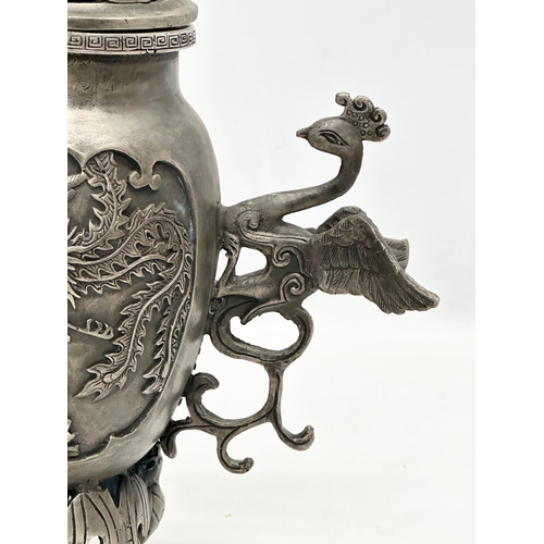 77 - A large Late 19th/Early 20th Century plated brass incense burner, with cover. Xuande 4 character mar... 