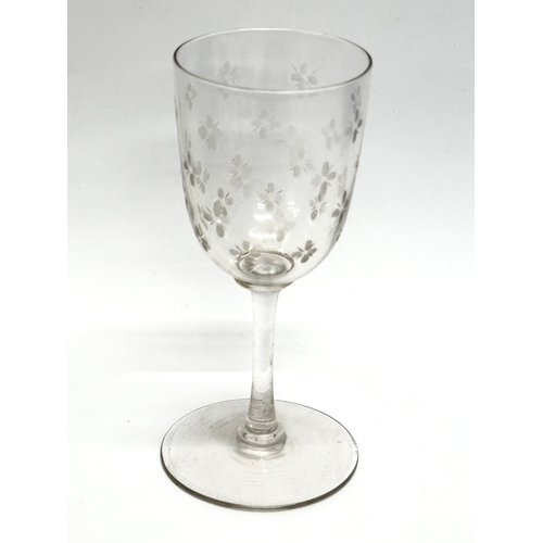 162 - A set of 11 Late 19th Century Victorian etched port glasses, including a matching champagne glass. C... 