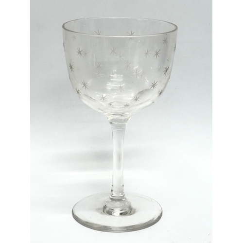 162 - A set of 11 Late 19th Century Victorian etched port glasses, including a matching champagne glass. C... 