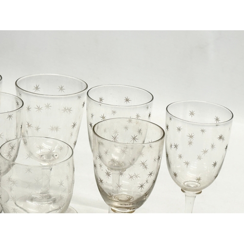 164 - 7 19th Century Victorian etched port glasses. Circa 1860-1870. 12cm