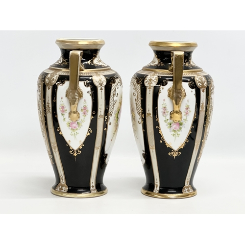 234 - A pair of large Early 20th Century Japanese hand painted urn style vases. By Noritake. 20x17x31cm.