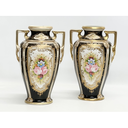 234 - A pair of large Early 20th Century Japanese hand painted urn style vases. By Noritake. 20x17x31cm.