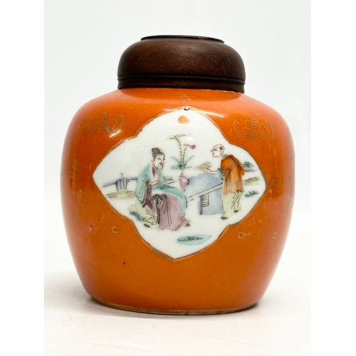 255 - A Late 19th/Early 20th Century Chinese coral ginger jar, with later wooden lid. 10x13cm