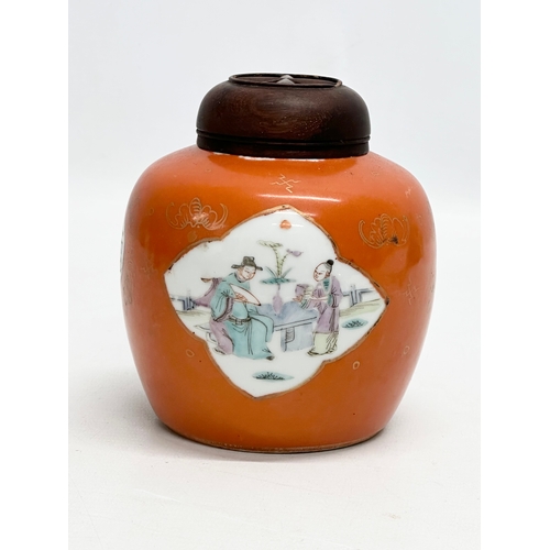 255 - A Late 19th/Early 20th Century Chinese coral ginger jar, with later wooden lid. 10x13cm