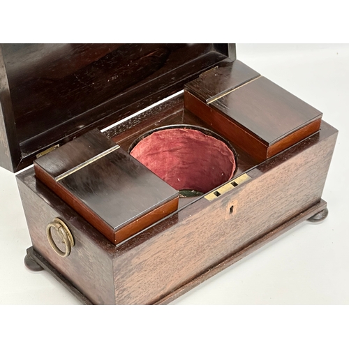 182 - An Early 19th Century Regency Period rosewood sarcophagus tea caddy. Circa 1810. 31x16x18cm