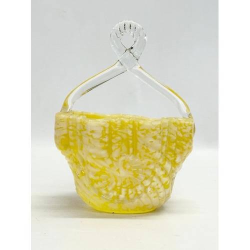 546 - A Late 19th Century Bohemian art glass basket style bowl. 12x12.5x17cm