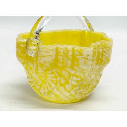 546 - A Late 19th Century Bohemian art glass basket style bowl. 12x12.5x17cm