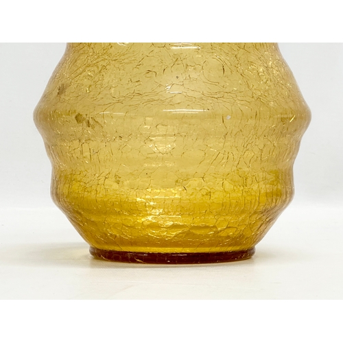 530 - A Mid Century amber crackled glass beehive vase. 17x17cm