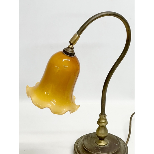 226 - An Early/Mid 20th Century brass swan neck table lamp. 48cm.