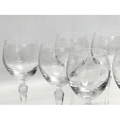 283 - A set of 8 Bohemian etched hock glasses/wine glasses. 18.5cm