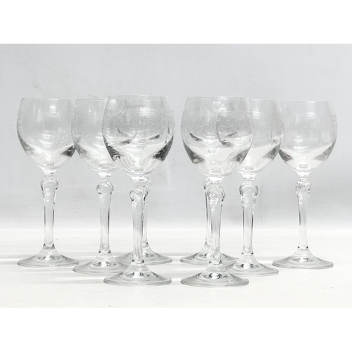 283 - A set of 8 Bohemian etched hock glasses/wine glasses. 18.5cm