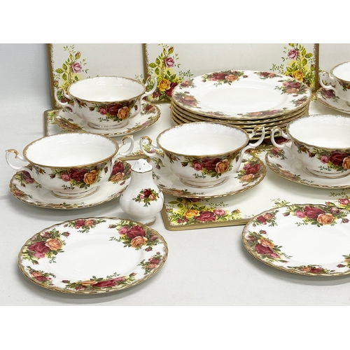 447 - A 31 piece Royal Albert “Old Country Roses” part dinner service. 6 soup bowls, 6 saucers, 3 sandwich... 