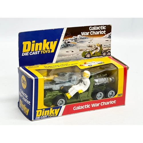 749 - 2 vintage Dinky cars. A Dinky Die Cast Toys Plymouth Stockcar. A Dinky Die Cast Toys Galactic War Ch... 