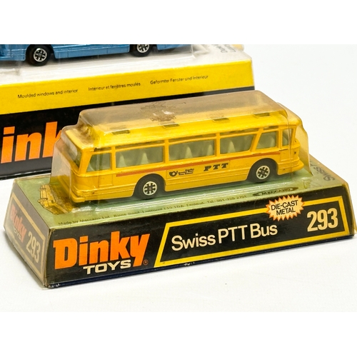 754 - 2 vintage Dinky buses. An unopened Swiss PTT Bus. A Duple Viceroy 37 Luxury Coach.