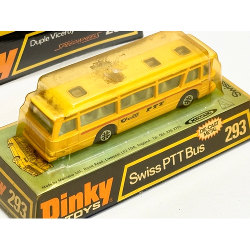 754 - 2 vintage Dinky buses. An unopened Swiss PTT Bus. A Duple Viceroy 37 Luxury Coach.