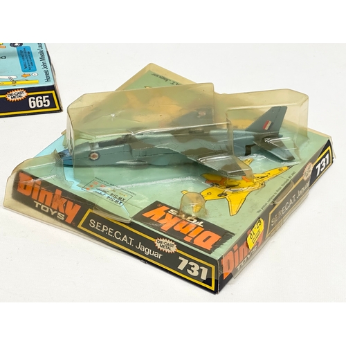 761 - 3 1970’s Dinky Toys. A 731 S.E.P.E.C.A.T Jaguar. A 665 Honest John Missile Launcher. An unopened 680... 