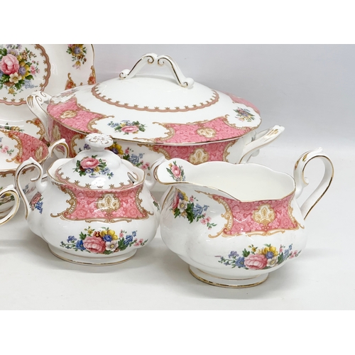 556 - A Royal Albert “Lady Carlyle” part dinner service. Tureen, milk jug, sugar bowl, 4 soup bowls and sa... 