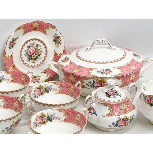 556 - A Royal Albert “Lady Carlyle” part dinner service. Tureen, milk jug, sugar bowl, 4 soup bowls and sa... 