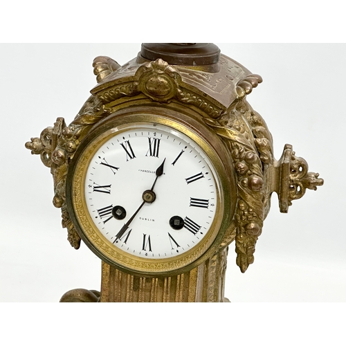 30 - A 19th Century Chancellor & Son, Dublin, brass mantle clock. With pendulum. 16.5x14.5x38.5cm