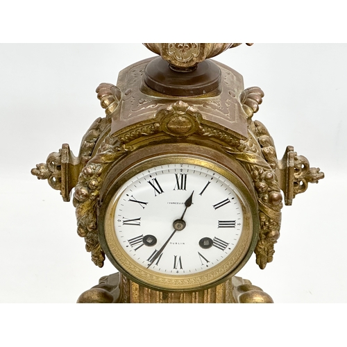 30 - A 19th Century Chancellor & Son, Dublin, brass mantle clock. With pendulum. 16.5x14.5x38.5cm