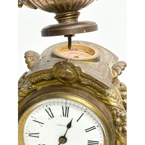 30 - A 19th Century Chancellor & Son, Dublin, brass mantle clock. With pendulum. 16.5x14.5x38.5cm