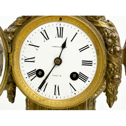 30 - A 19th Century Chancellor & Son, Dublin, brass mantle clock. With pendulum. 16.5x14.5x38.5cm